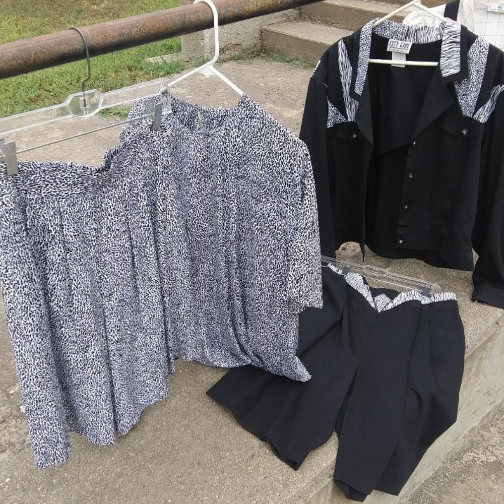 4 pieces:  'City Girl':  Skirt, blouse, (12),  Split Skort, (14) Shirt Jacket